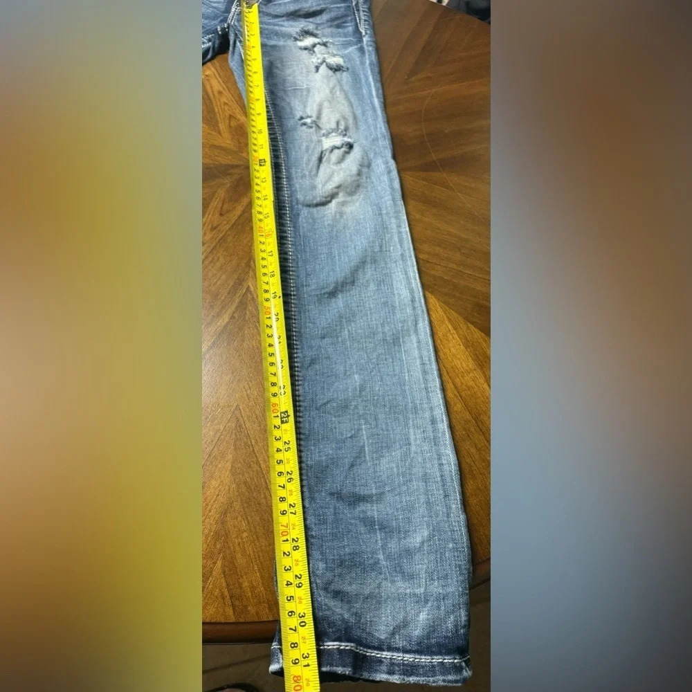 Miss Me Signature Straight Stretch Cuffed Jean Low Rise Size 25 Bling Pockets - Picture 6 of 12